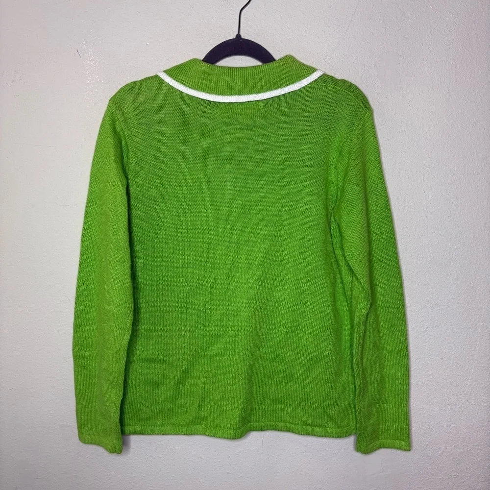 Tiara International Festive Green Cardigan with Colorful House Design Size Small - Picture 6 of 6